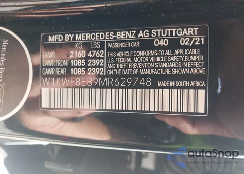 2021 Mercedes-Benz C 300 4Matic из США, поврежденный, VIN W1KWF8EB9MR629748